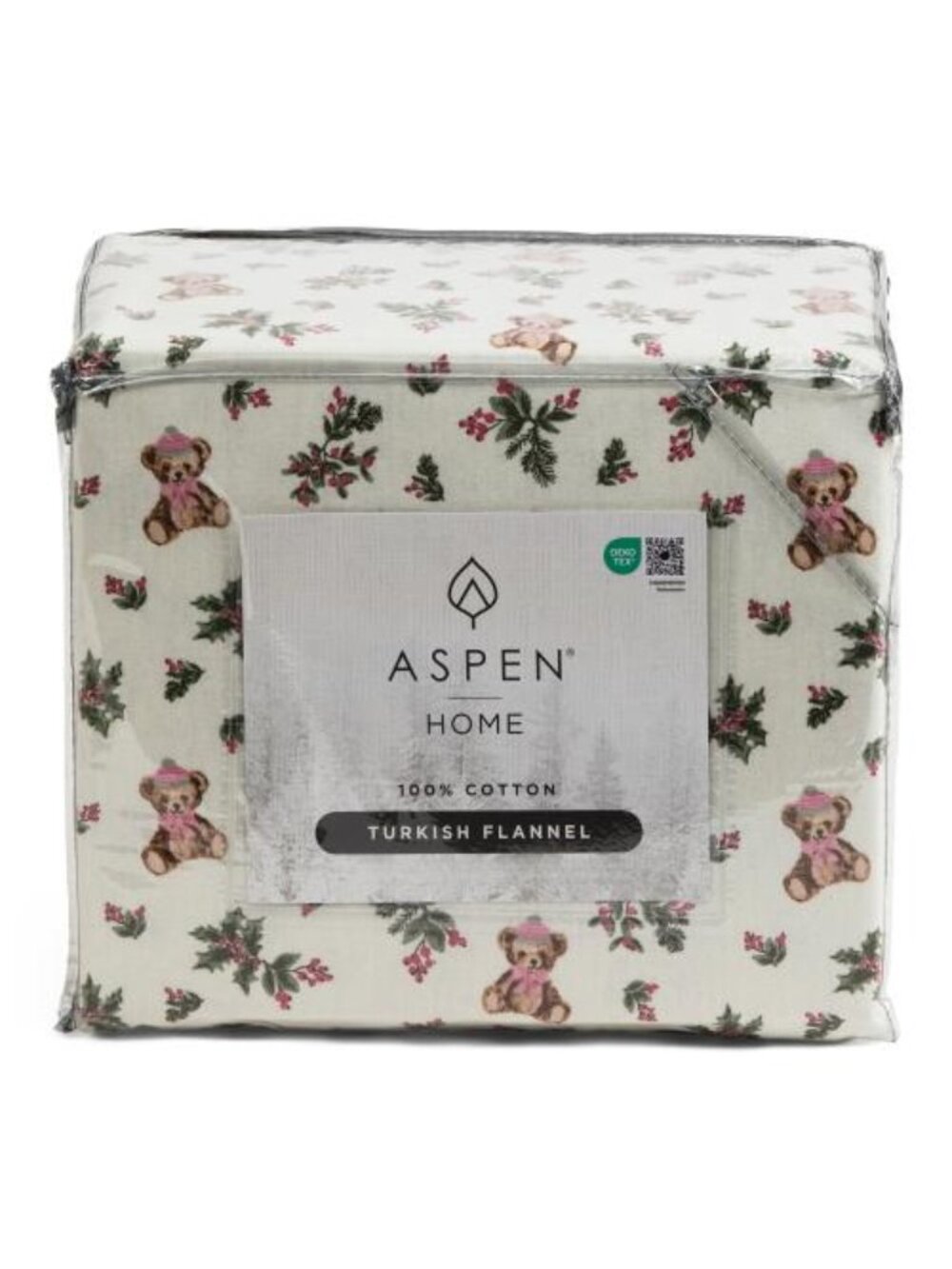 ASPEN Made In Turkey Holly Bear Flannel Sheet Set